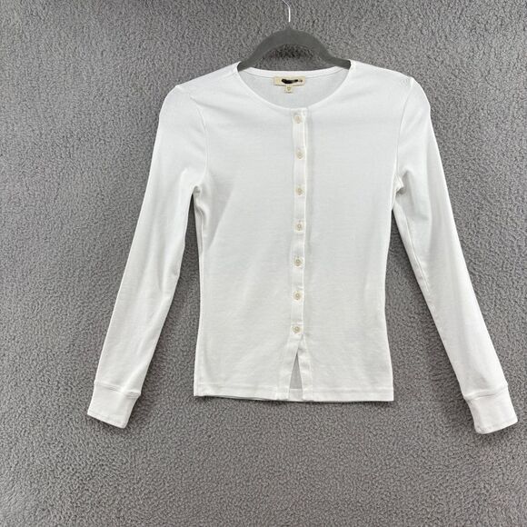 Madewell Ribbed Button-Front Cardigan Size XXS in white NWT cotton casual cute - Picture 5 of 16